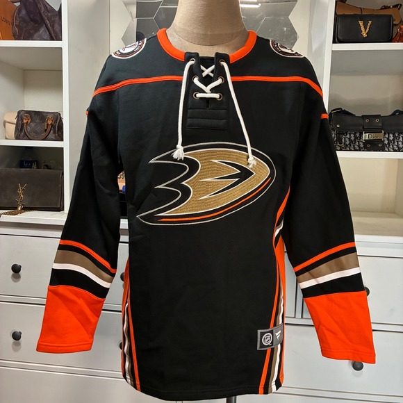 Fanatics Other - Anaheim Ducks Fan NHL Black Orange Lace Up old time style Hockey Jersey Men's M